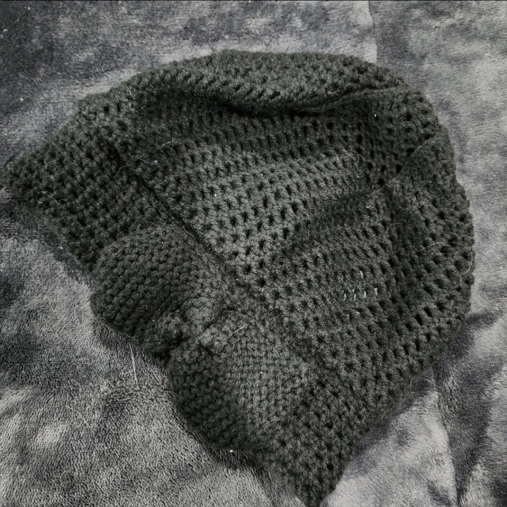 Black crochet/knit beanie with bow
